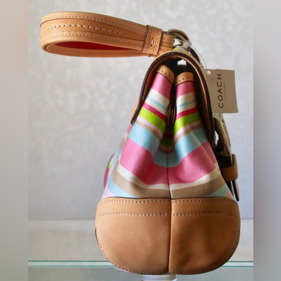 COACH HAMPTON STRIPE VACHETTA HAND BAG NEW WITH TAGS VINTAGE PINK - Picture 9 of 15